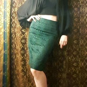 Vintage Forest Green Brocade Damask Pencil Skirt